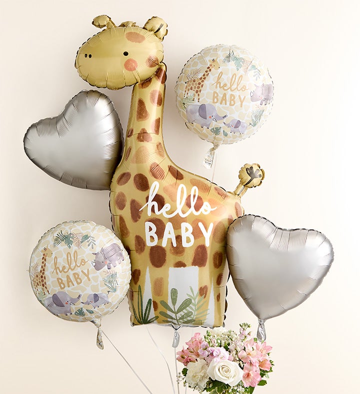Sweet Baby Girl™ Arrangement with Hello Baby Balloon Bouquet