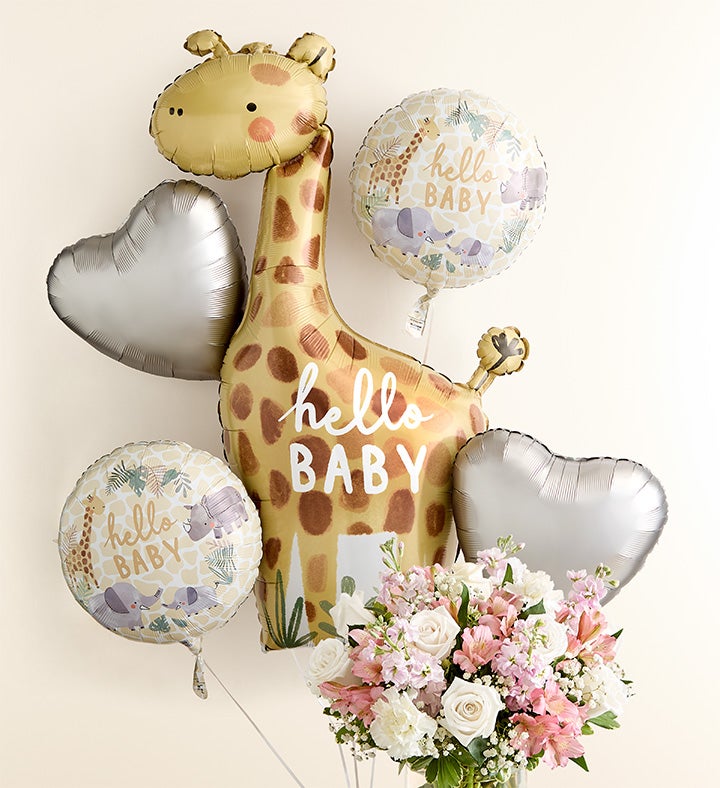 Sweet Baby Girl™ Arrangement with Hello Baby Balloon Bouquet