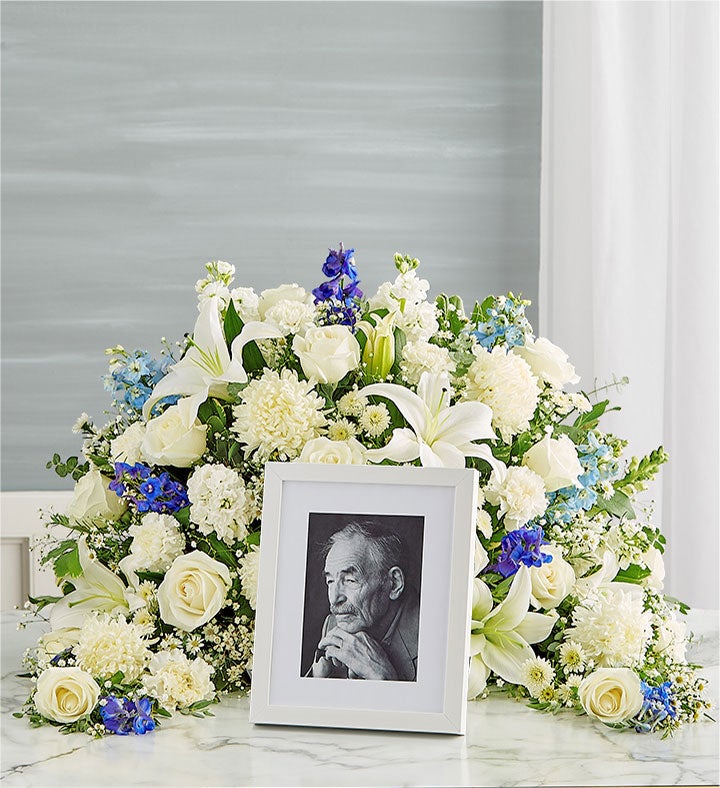 Crescent Cremation Arrangement  Blue and White