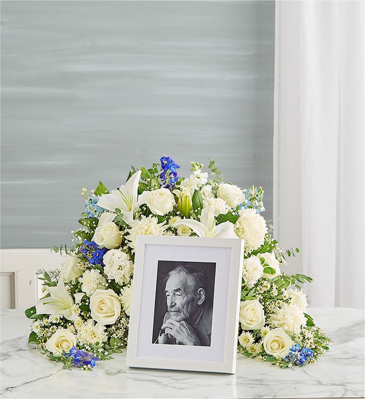 Crescent Cremation Arrangement  Blue and White