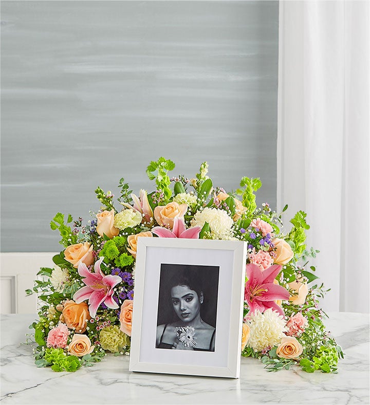 Crescent Cremation Arrangement- Pastel | 1800flowers.com