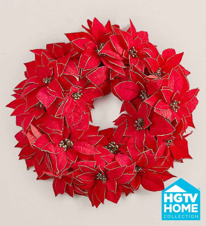 Shimmering Poinsettia Wreath   20"
