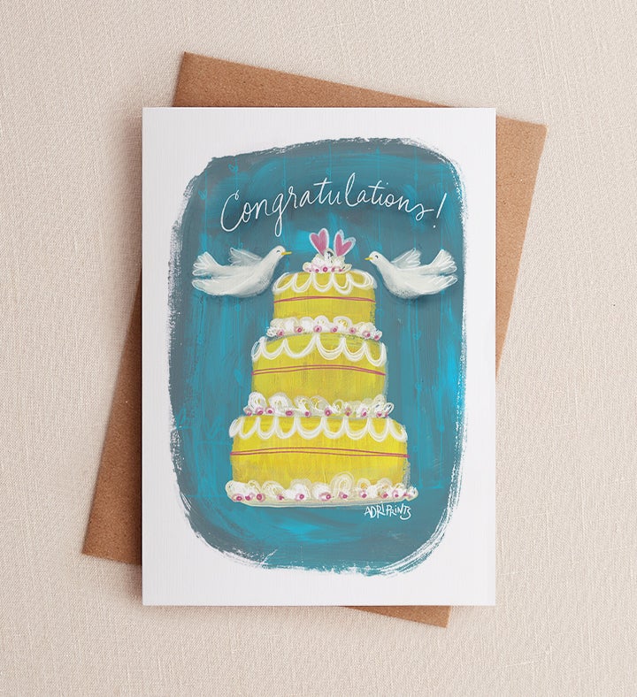 Cake and Doves Wedding Greeting Card