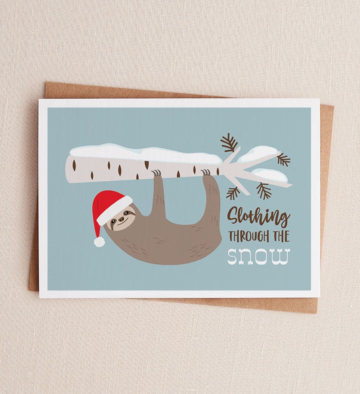 Snowy Sloth Christmas Greeting Card