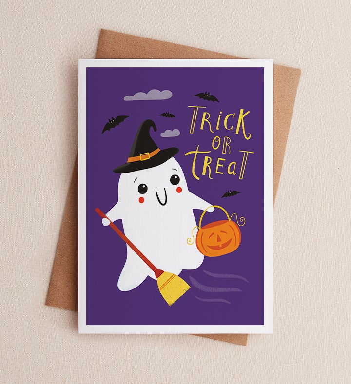 Ghost Trick or Treat Halloween Greeting Card