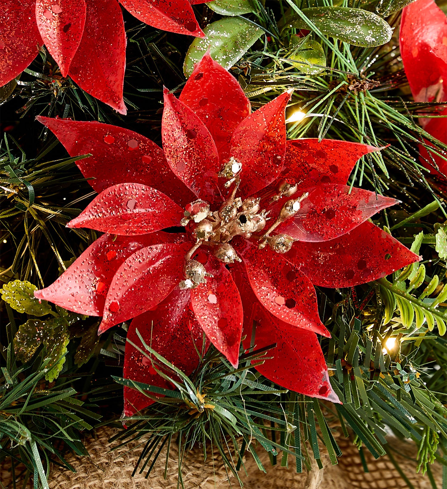 Shimmering Poinsettia Tree with Lights - 18”