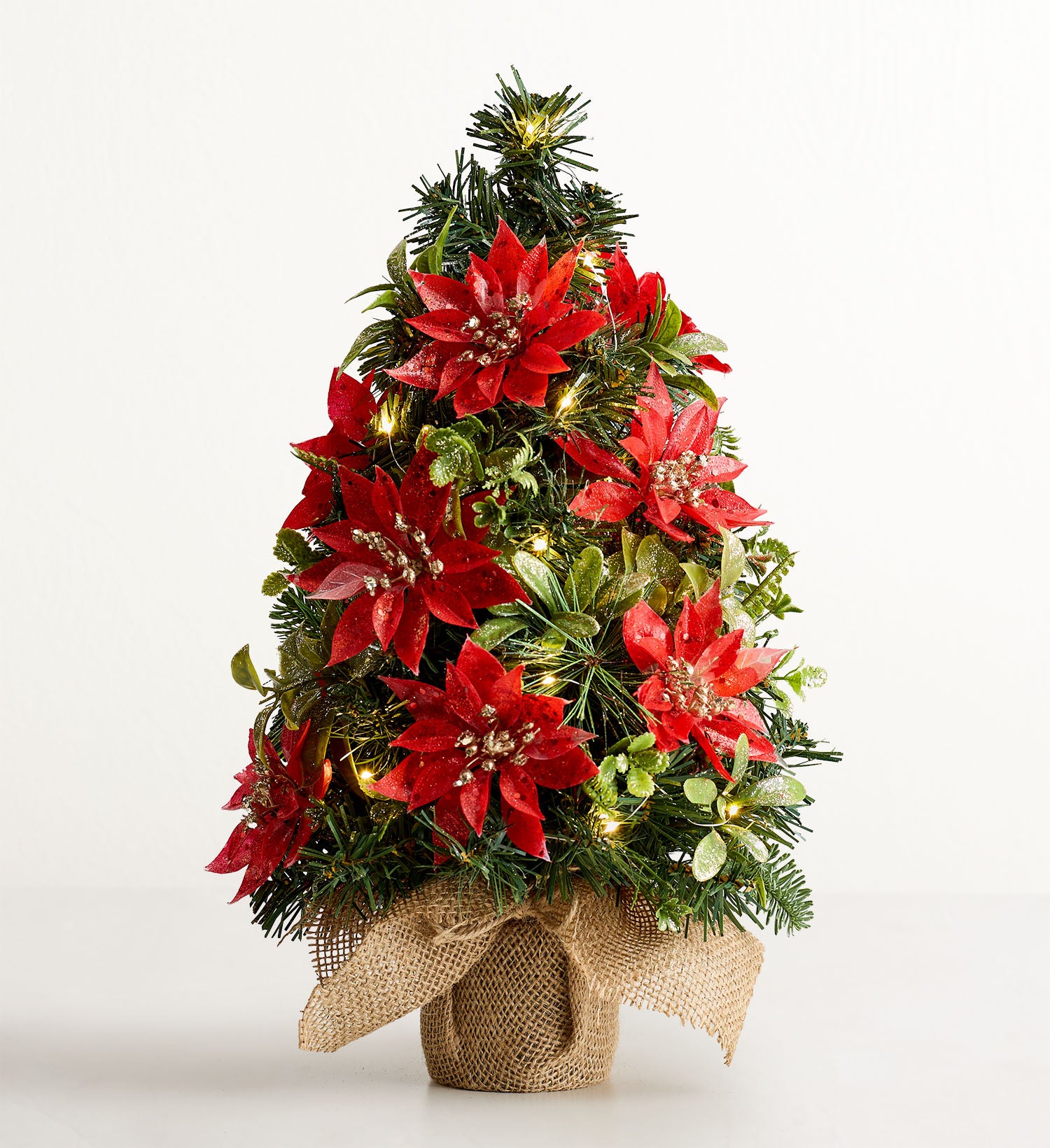 Shimmering Poinsettia Tree with Lights   18”