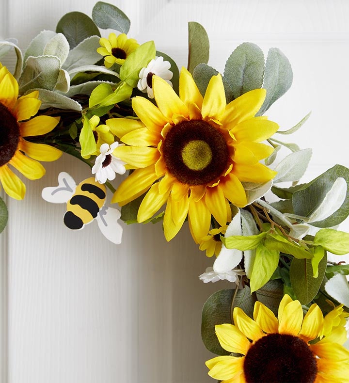 Bee Happy Sunflower Wreath - 22”