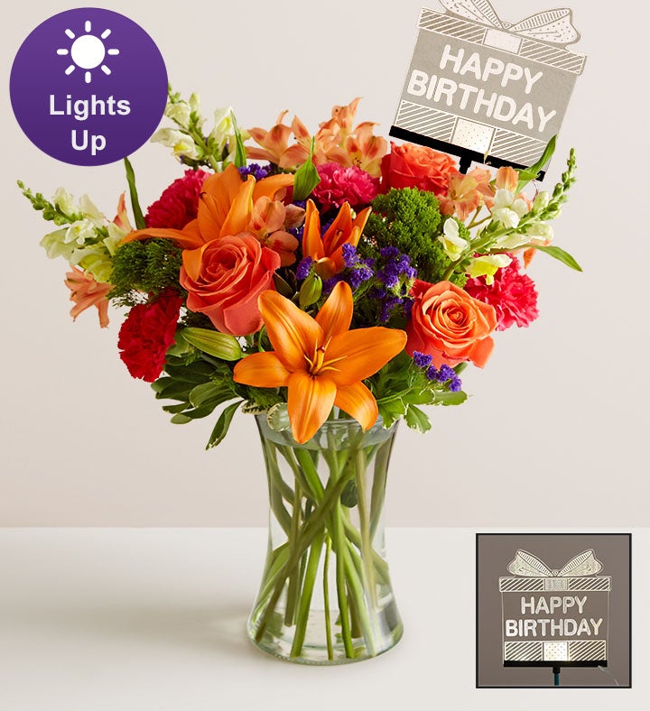 Vibrant Floral Medley™ with Happy Birthday LED Pick