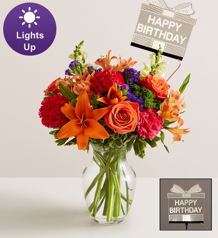Vibrant Floral Medley™ with Happy Birthday LED Pick