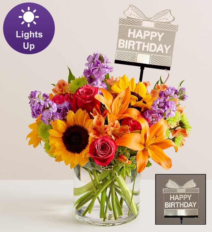 Floral Embrace™ with Happy Birthday LED Pick