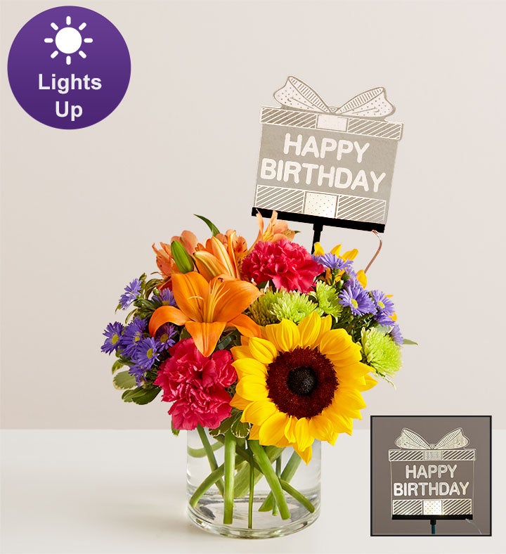 Floral Embrace™ with Happy Birthday LED Pick