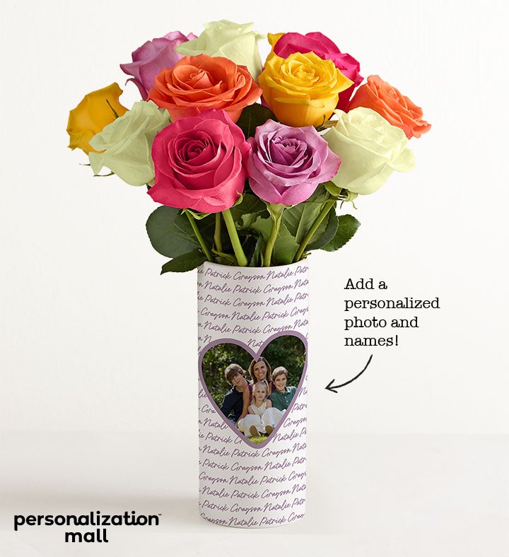 Close to Her Heart Bouquet with Personalized Photo Vase
