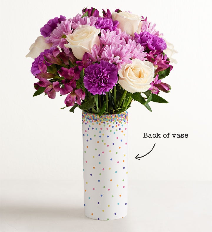 Birthday Confetti Bouquet w/ Personalized Photo Vase | Flowers