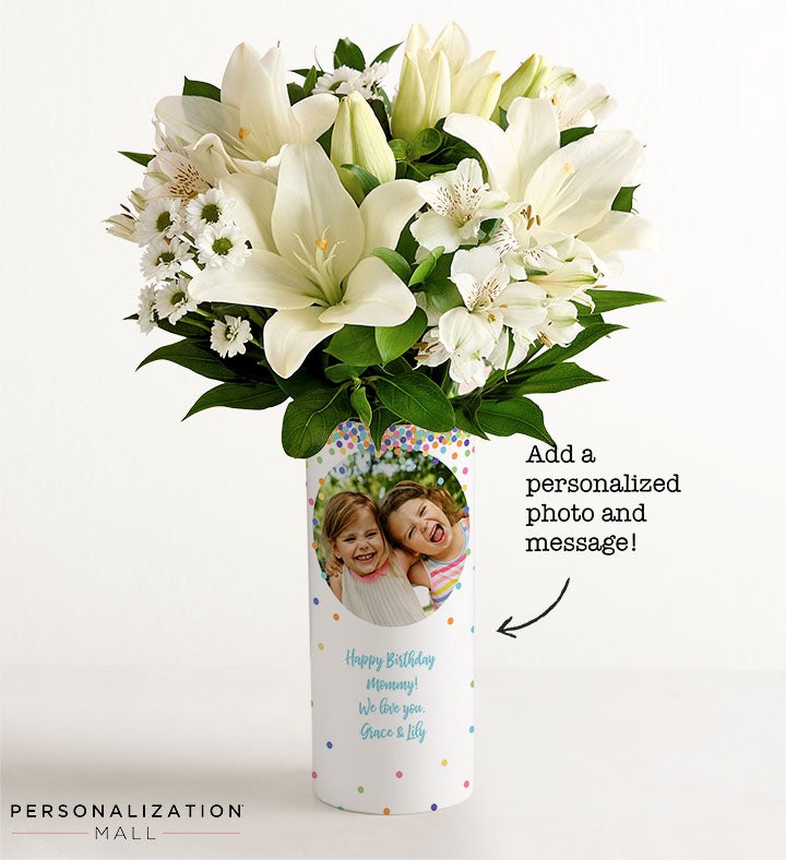 Birthday Confetti Bouquet with Personalized Photo Vase