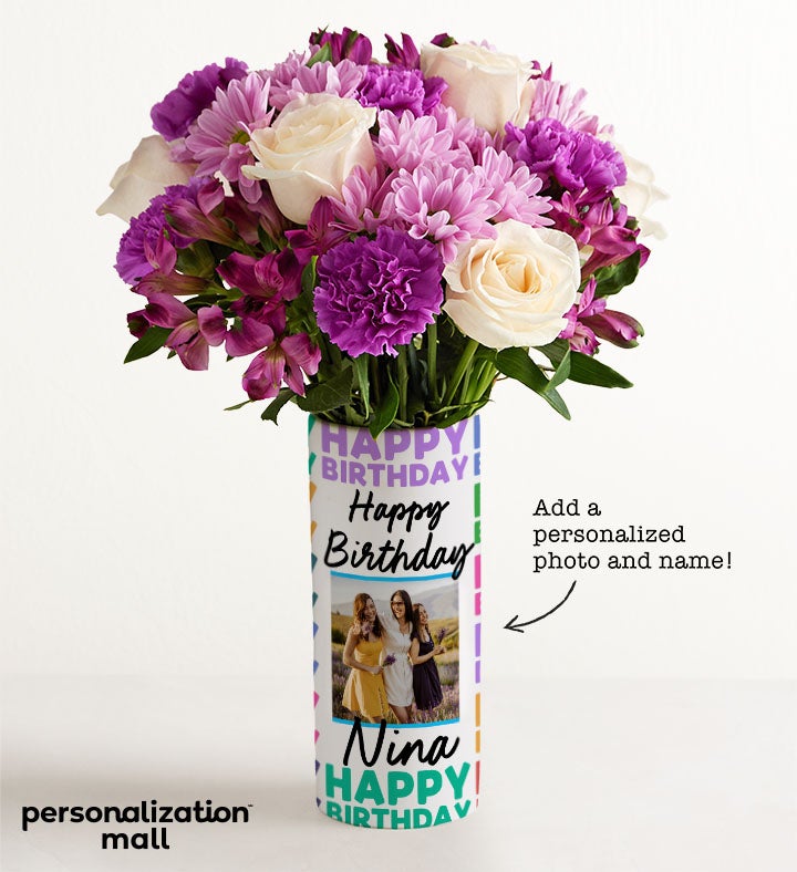 Birthday Celebration Bouquet with Personalized Photo Vase