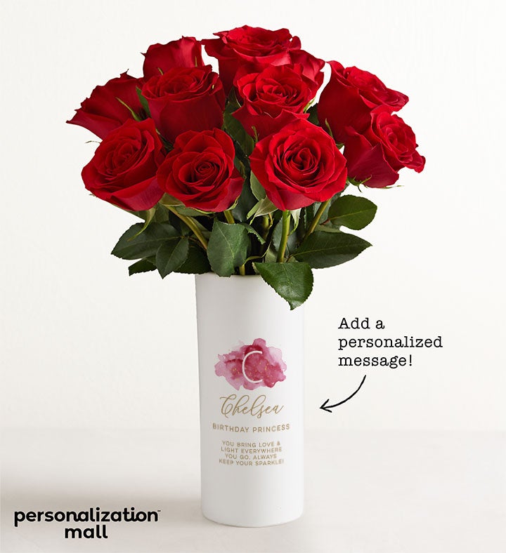 Birthstone Bouquet with Personalized Vase