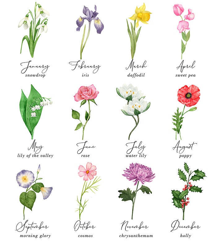 Birth Month Flower Bouquet with Personalized Vase