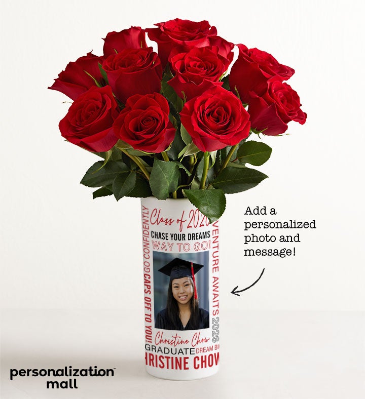 Graduation Personalized Photo Vase Assrt Rose
