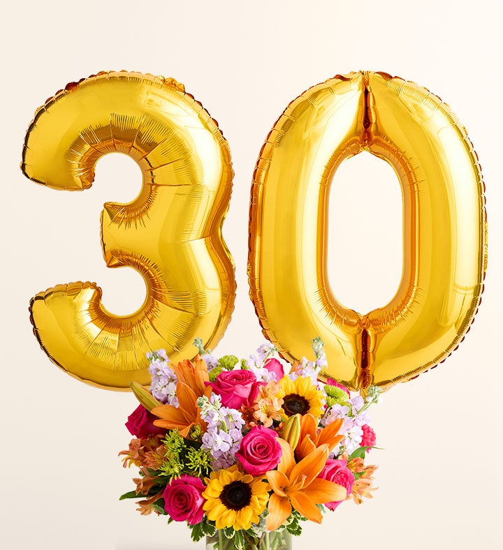 Floral Embrace™ With Number 30 Balloons