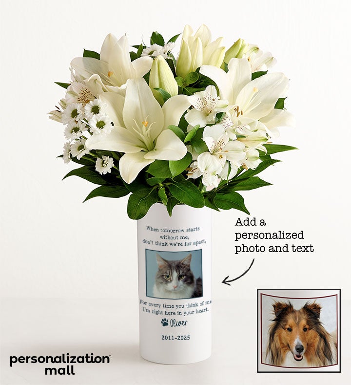 Pet Memorial Bouquet with Personalized Photo Vase