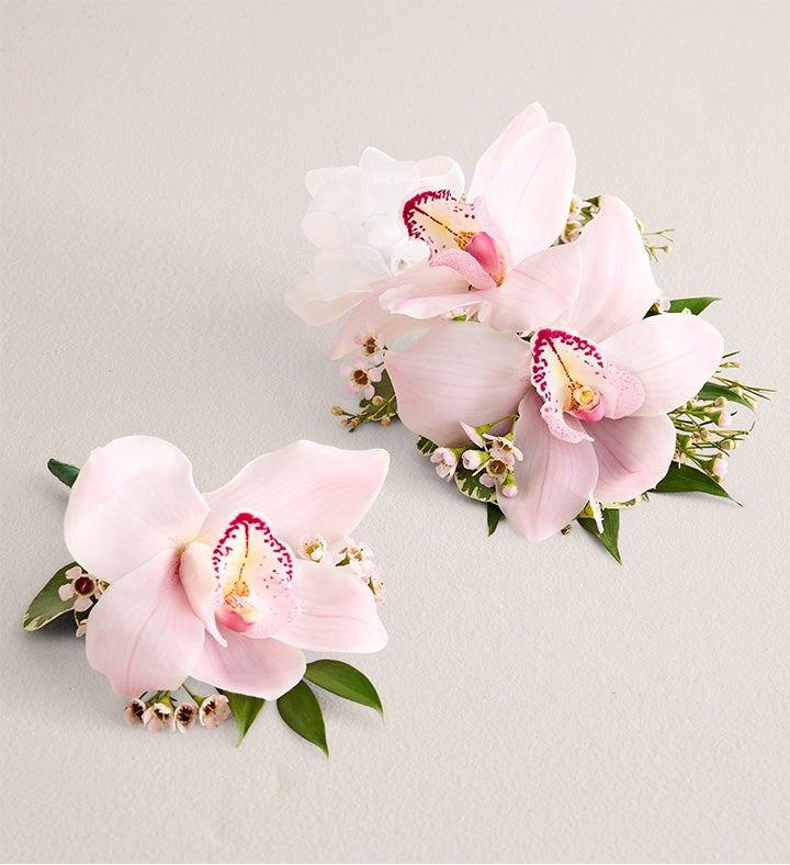 Pink Cymbidium Orchid Corsage and Boutonniere
