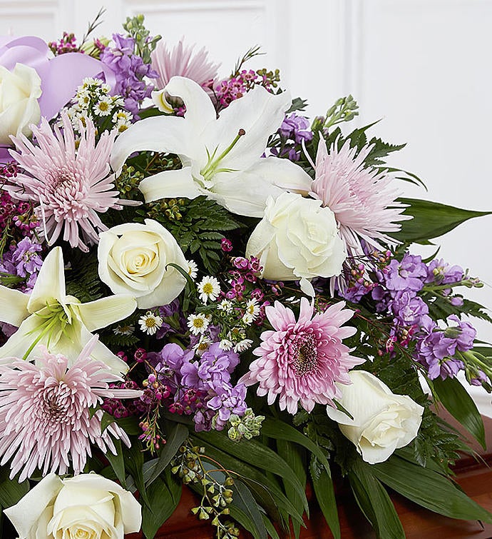 Lavender & White Mixed Half Casket Cover | 1800Flowers