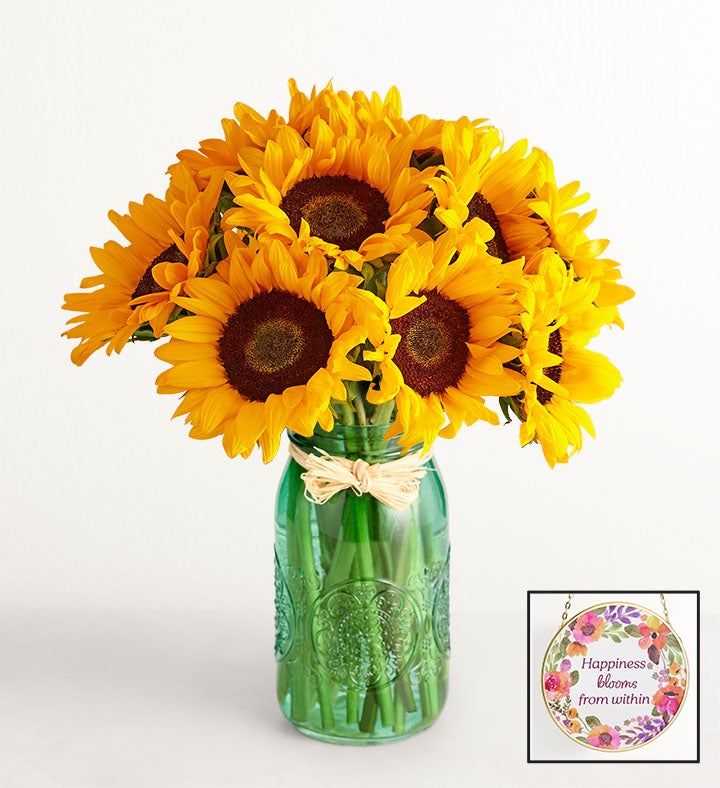 Send Flowers | Sunflower Bouquet | 10 Stems With Clear Vase | 1-800-Flowers Flowers Delivery