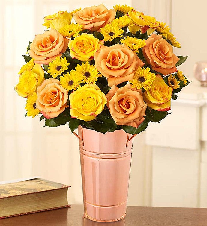 Fair Trade Orange & Yellow Roses with Poms