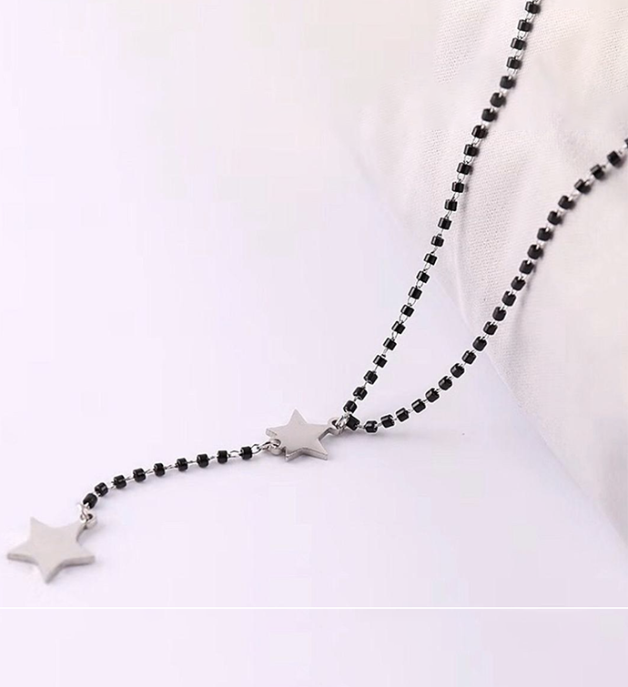 Black Beaded Star Y Necklace