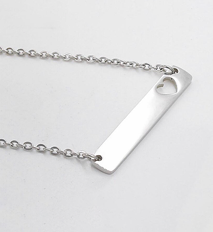 Silver Bar Necklace with Cut Out Heart
