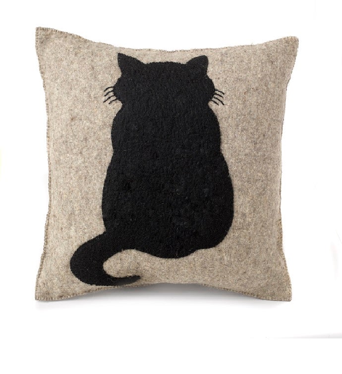 Handmade Cushion Cover   Cat on Gray