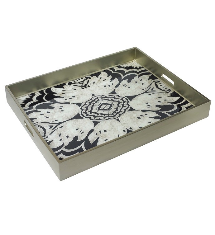 Handmade Reverse Painted Mirror Tray   Extra Large