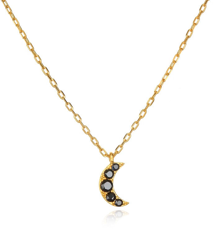Blue Sapphire Gold Crescent Moon Necklace