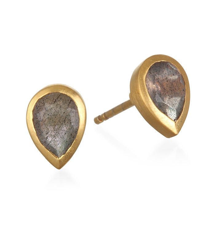 Labradorite Gold Stud Earrings