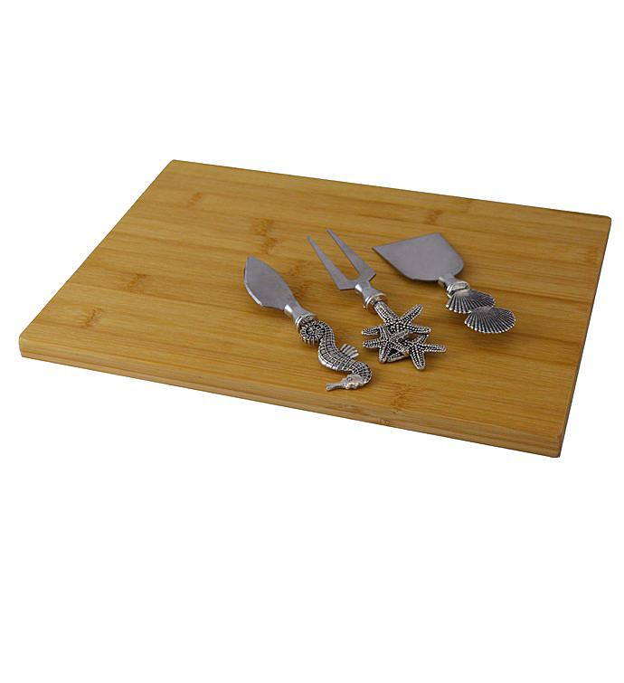 Silver Nautical Cheese Board With 3pc Utensil Set