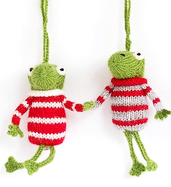 Frog Ornaments in Sweaters   Set of 2