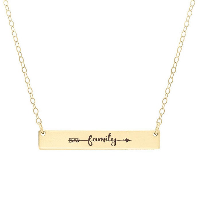 Family Arrow Inspirational Word Bar Necklace