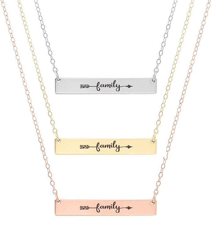 Family Arrow Inspirational Word Bar Necklace