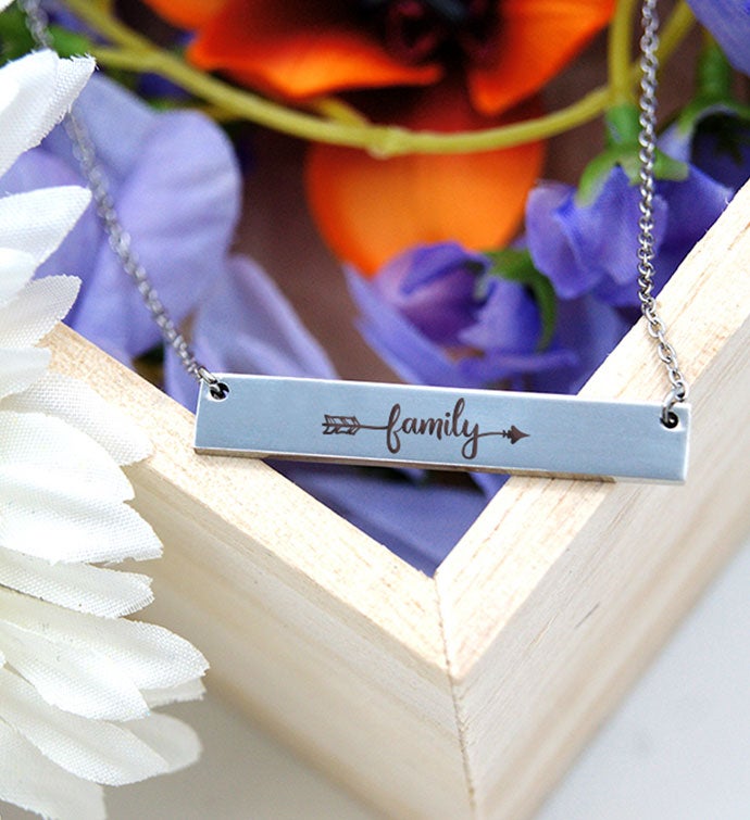 Family Arrow Inspirational Word Bar Necklace