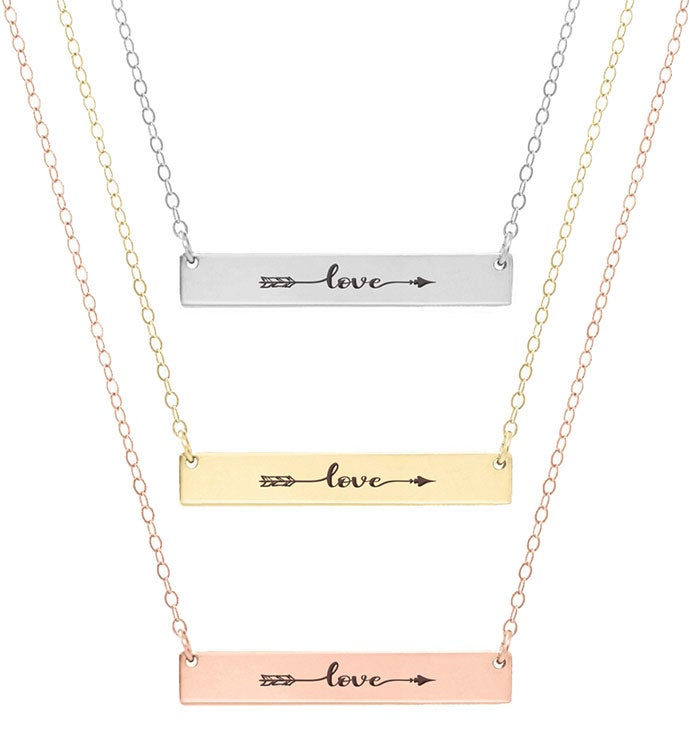 Arrow Faith Engraved Bar Necklace