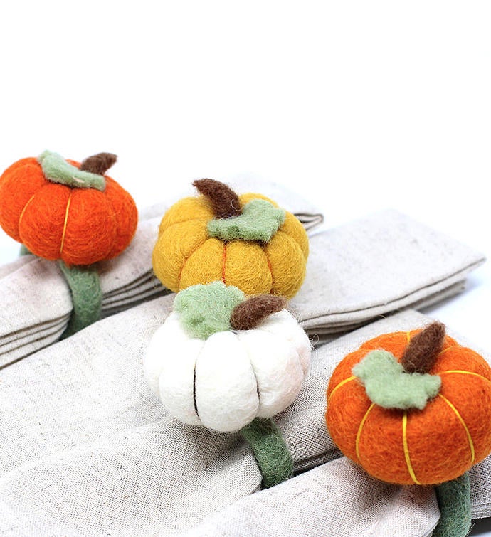 Handmade Felted Wool Napkin Ring Holders, Pumpkins