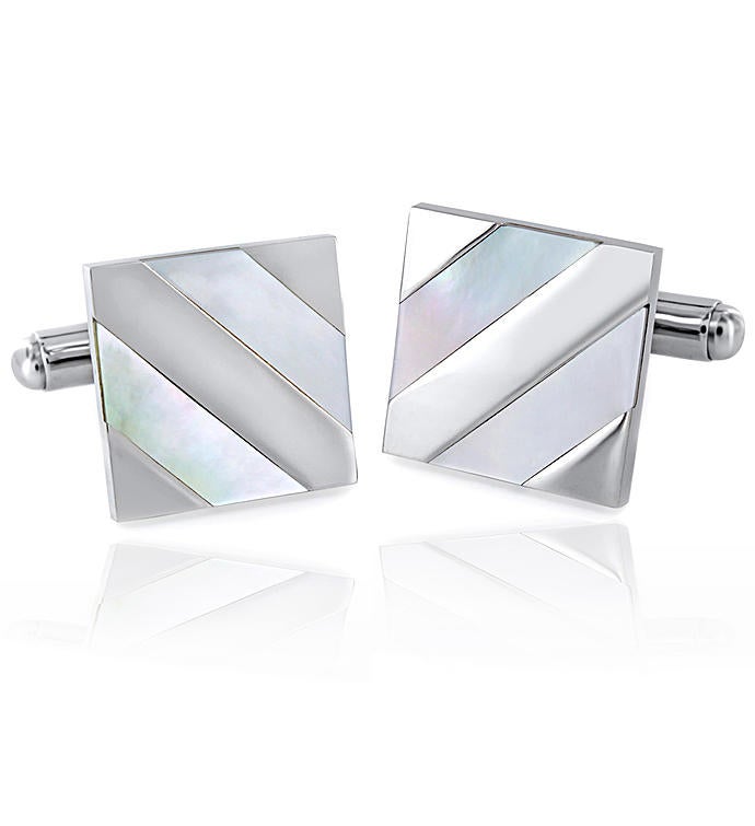 Polished Mother Of Pearl Inlay Square Cuff Links