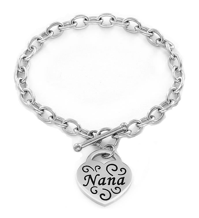 “nana” Engraved Stainless Steel Heart Charm Bracelet