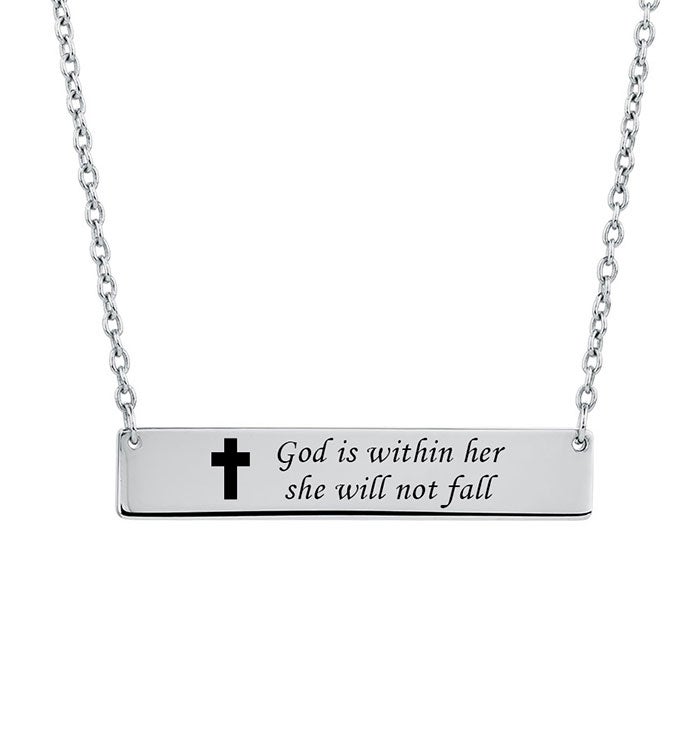 God Is Within Her She Will Not Fall Bar Necklace