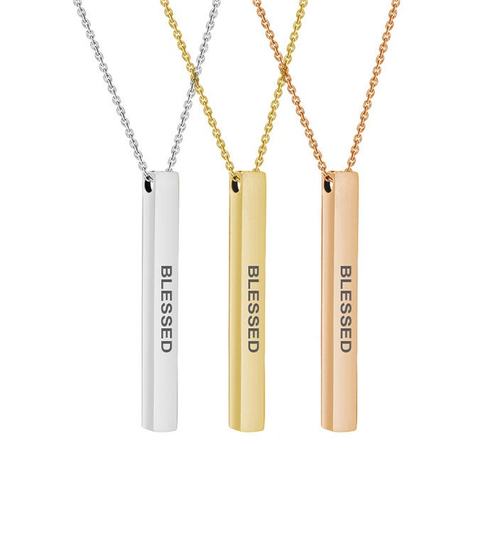 Anavia - "blessed" 4-sided Bar Stainless Steel Necklace