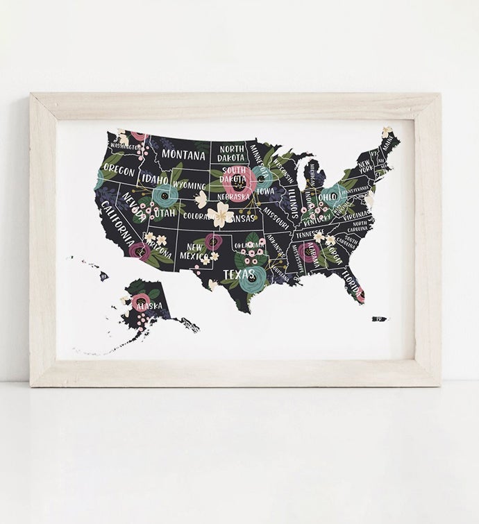 Scratch Your Travels Navy Floral Usa Map