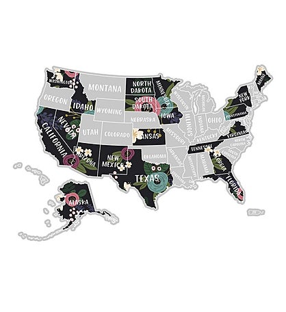 Scratch Your Travels Navy Floral Usa Map