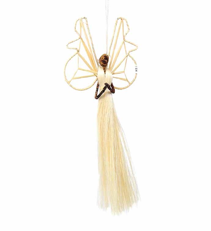 Handmade Sisal Grass & Banana Leaf Angel Holding Harp