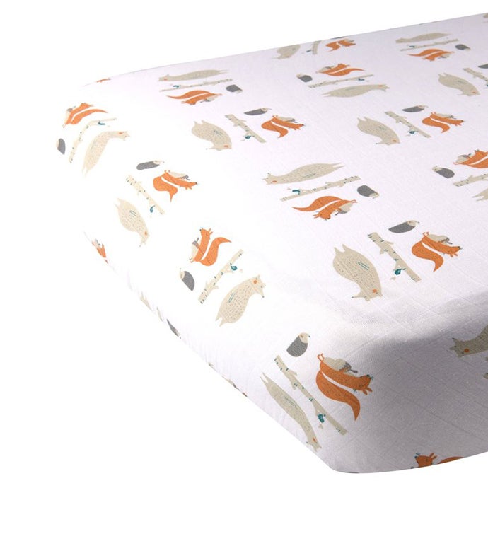 Cotton Muslin Crib Sheet   Animals